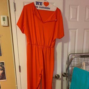 red summer female jump suit.